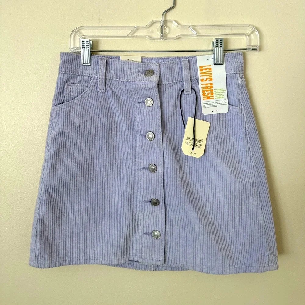 NWT Levi Purple Corduroy Buttonfront Skirt Size 26 - Picture 3 of 6